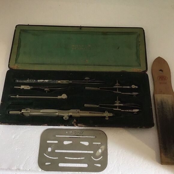 Vintage brown and somebody Philadelphia drafting tools set - Picture 1 of 9